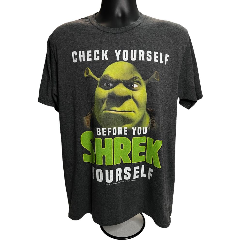 Shrek Graphic T-Shirt - Check Yourself Before You Shrek Yourself Tee, Size Large